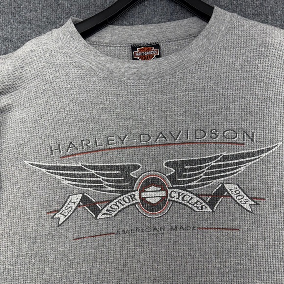 90s Harley Davidson Santa Barbara Eagle Thermal Waffle Knit Shirt Grey Mens XXL - Picture 4 of 9